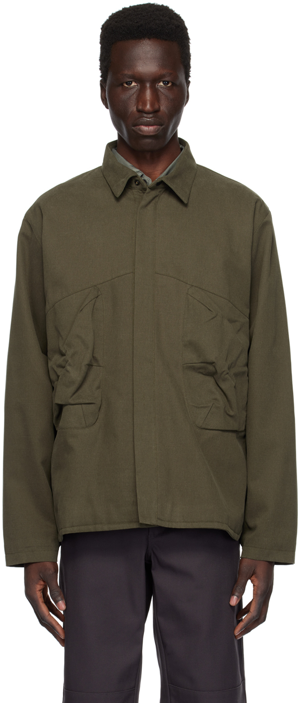Shop Gr10k Khaki Spread Collar Jacket In Military Green