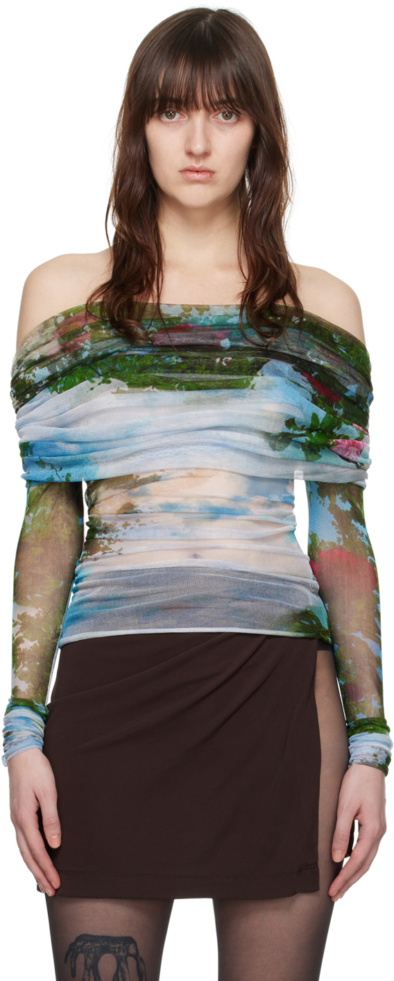 Christopher Esber Women's Lucid Veiled Off-the-shoulder Blouse In Lucid Garden Print