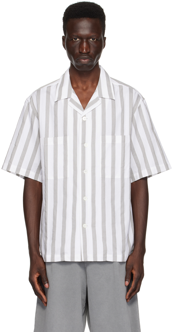 Shop Barena Venezia White & Gray Camicia Solana Shirt In Uni