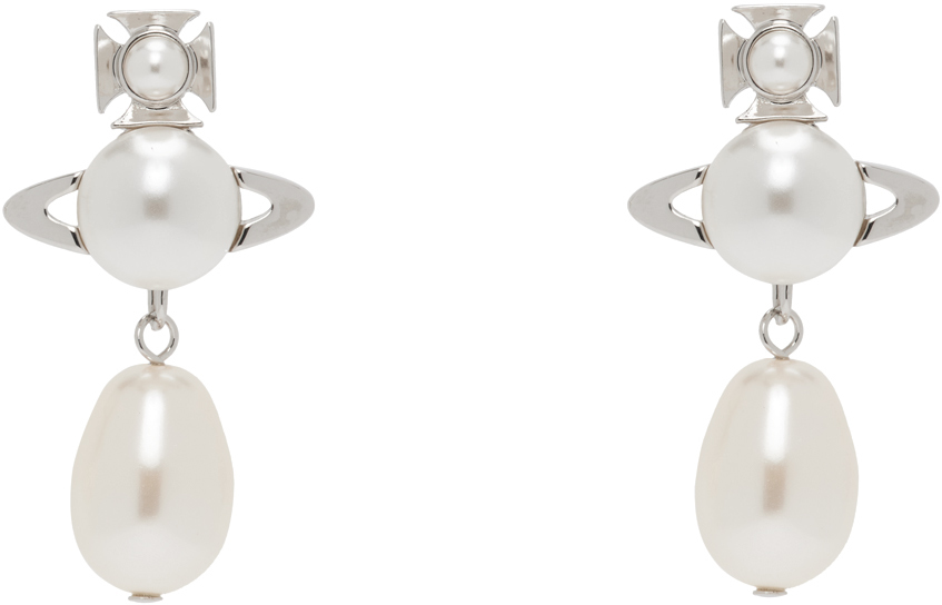 Shop Vivienne Westwood White & Silver Inass Earrings In P103 Platinum/creamr