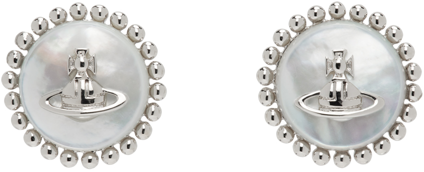 Shop Vivienne Westwood Silver & White Neyla Earrings In P122 Platinum/white