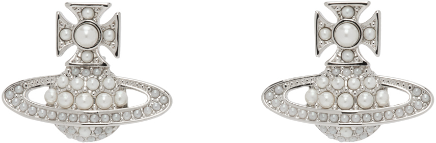 Shop Vivienne Westwood Silver Luzia Bas Relief Earrings In P118 Platinum/cream
