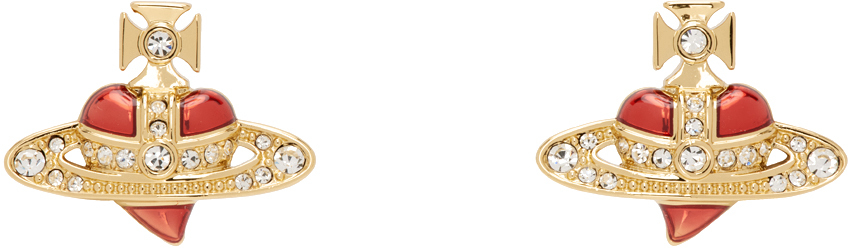 Vivienne Westwood Gold New Diamante Heart Earrings In R654 Gold/crystal Cr