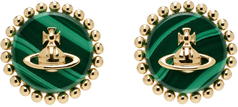 Shop Vivienne Westwood Gold & Green Neyla Earrings In R747 Gold/malachite