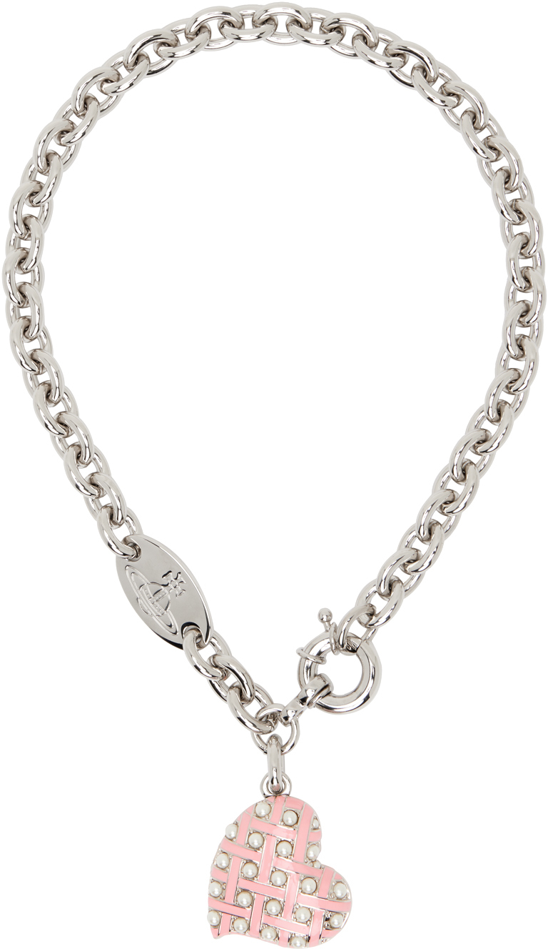 Shop Vivienne Westwood Silver Valentines Heart Locket Necklace In P476 Platinum/creamr