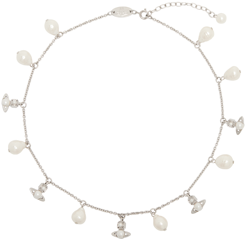 Vivienne Westwood Silver & White Emiliana Necklace In P103 Platinum/creamr