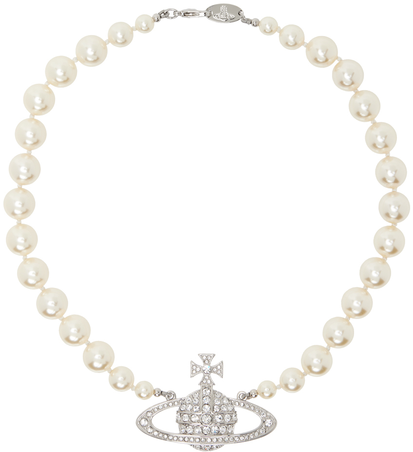 Vivienne Westwood: White One Row Pearl Bas Relief Necklace | SSENSE