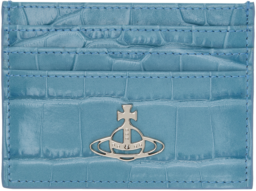 Vivienne Westwood Blue CrocEmbossed Orb Card Holder SSENSE Canada