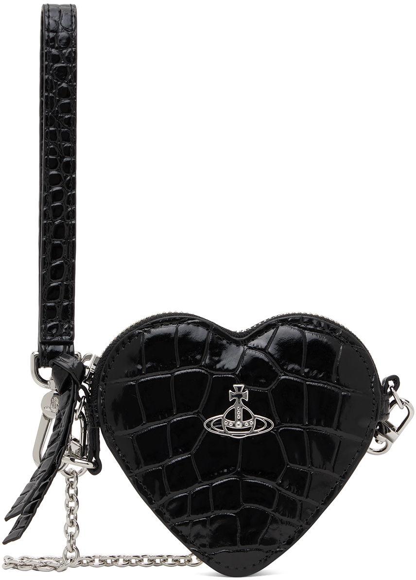 Vivienne Westwood Black Heart Wristlet Pouch In N401 Black