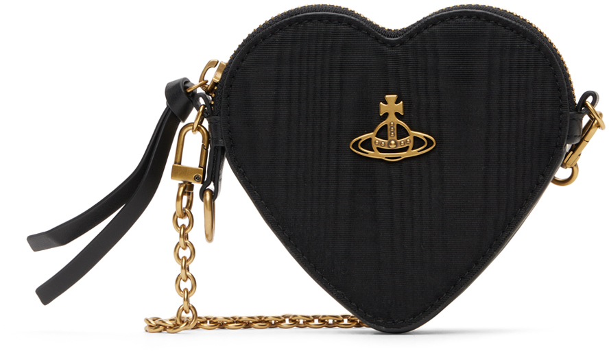 Shop Vivienne Westwood Black Moire Heart Wristlet Pouch In N201 Black