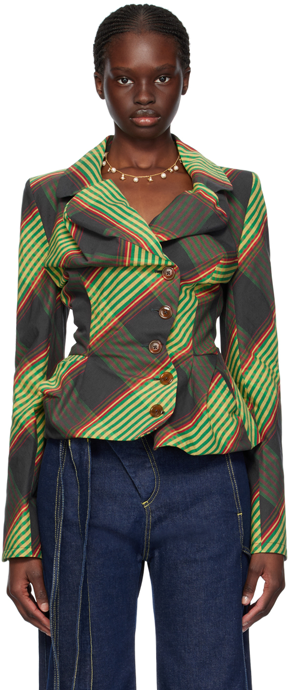 Shop Vivienne Westwood Green Drunken Tailored Blazer In N203 Combat Tartan