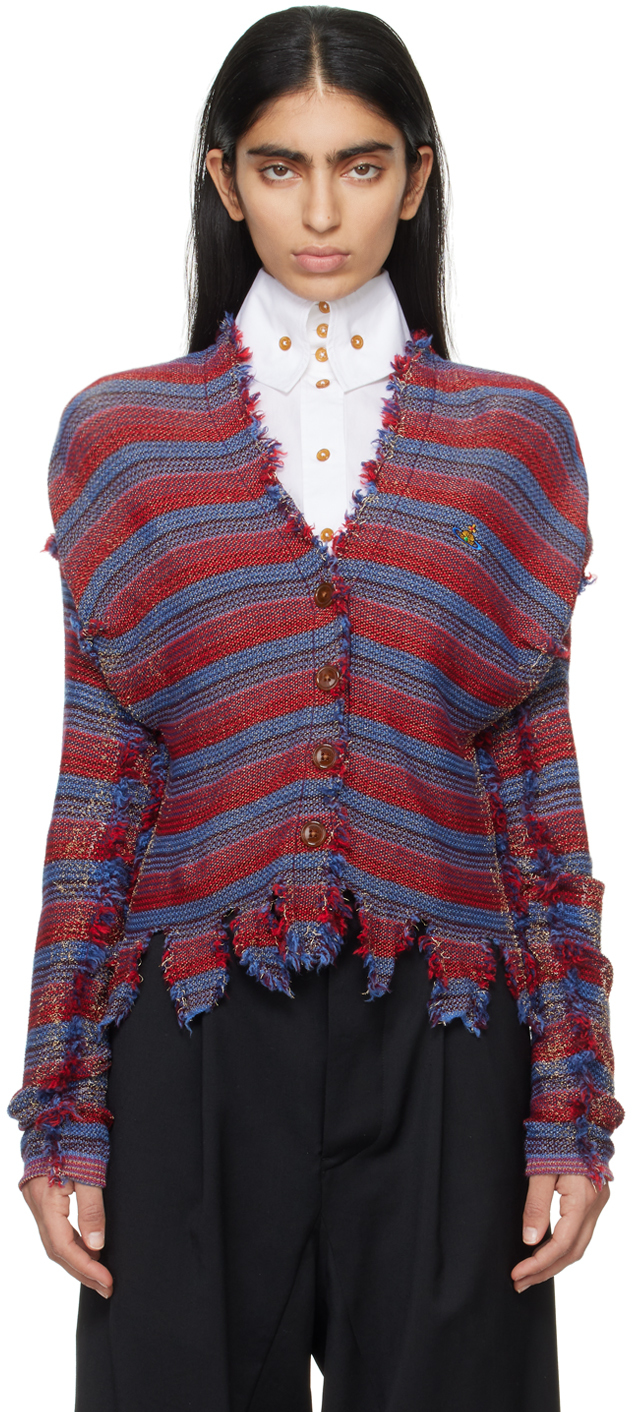 Shop Vivienne Westwood Red & Blue Broken Stitch Jacket In O101 Stripes Gold Me