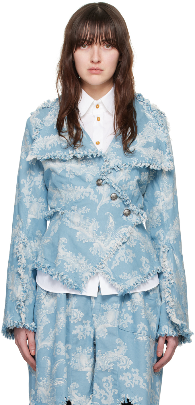 Shop Vivienne Westwood Blue & Off-white Worth More Jacket In K203 Blue Coral