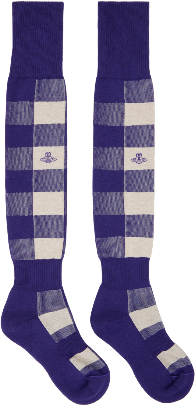 Shop Vivienne Westwood Purple & Off-white High Socks In A401 Off White