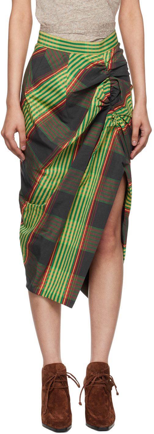Shop Vivienne Westwood Green Side Panther Midi Skirt In N203 Combat Tartan