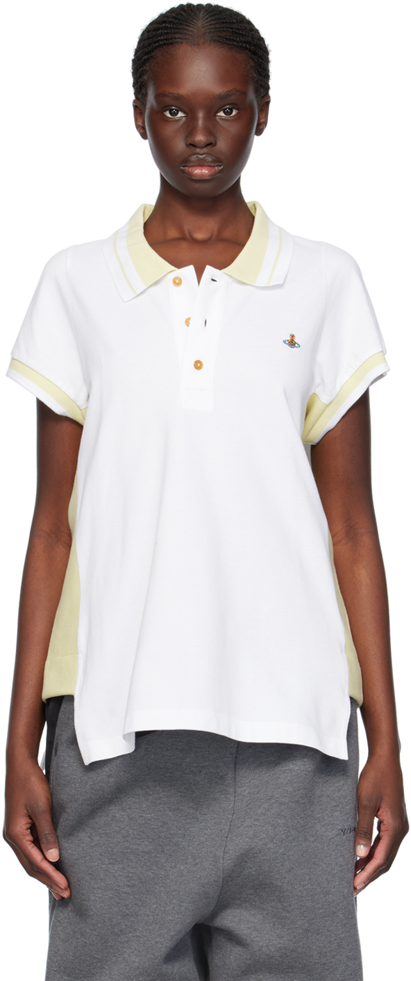 Shop Vivienne Westwood White & Yellow Striped Polo In A401 White