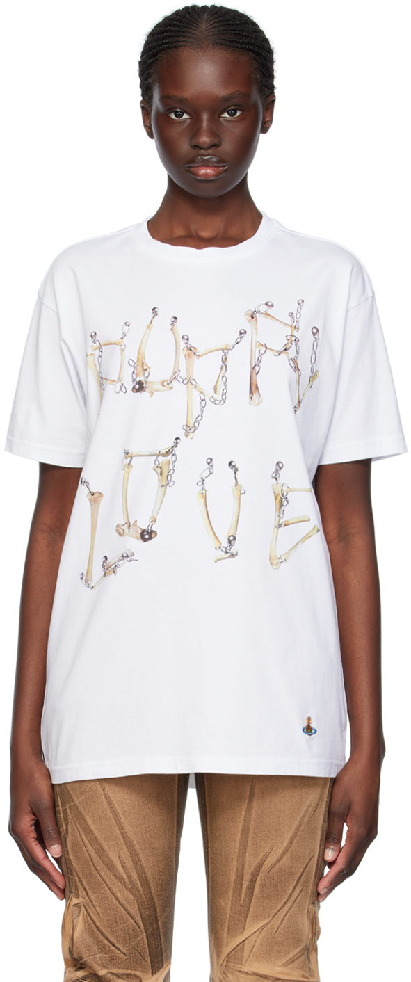 Shop Vivienne Westwood White Bones 'n Chain T-shirt In A401 White