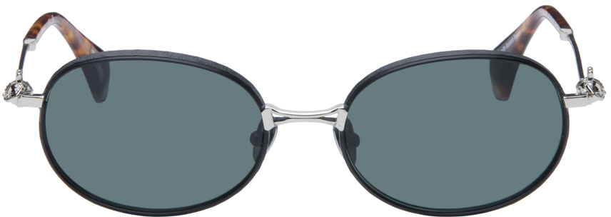 Shop Vivienne Westwood Black & Silver Oval Sunglasses In 002