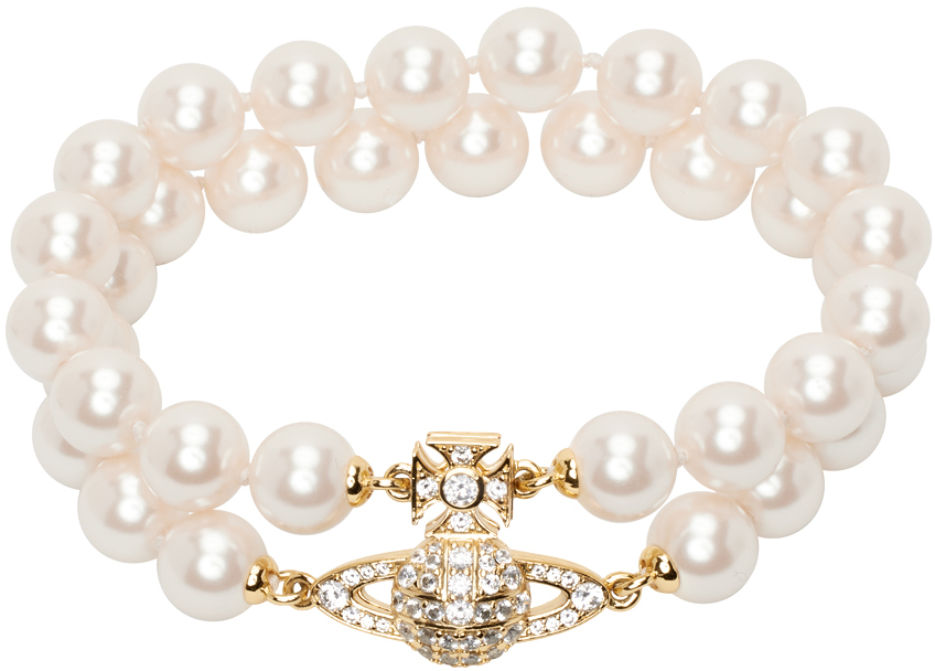 Vivienne Westwood White & Gold Graziella Pearl Bracelet