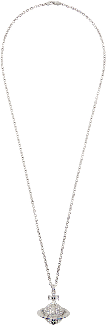 Vivienne Westwood Silver Mayfair Large Orb Pendant Necklace In Rhodium Crystal