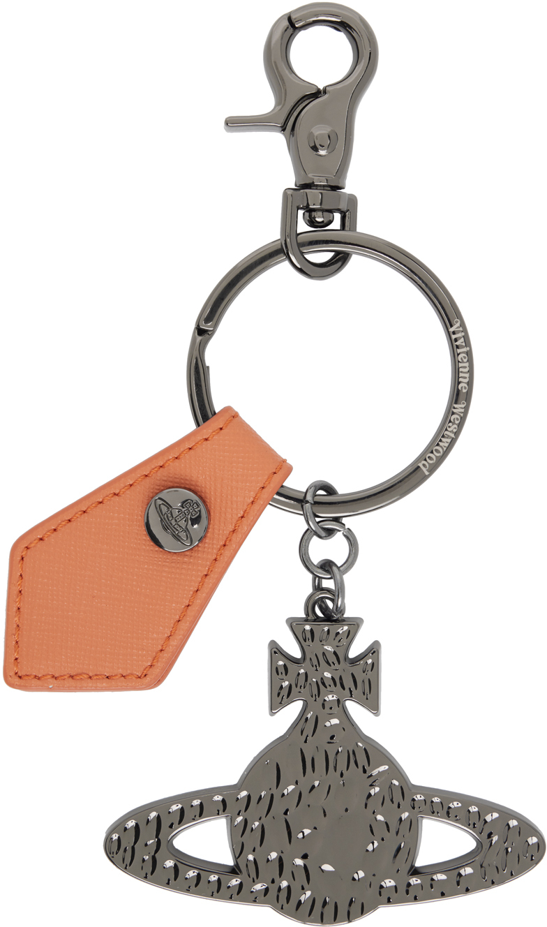 Vivienne Westwood Gunmetal Hammered Orb Keychain In Orange Saff
