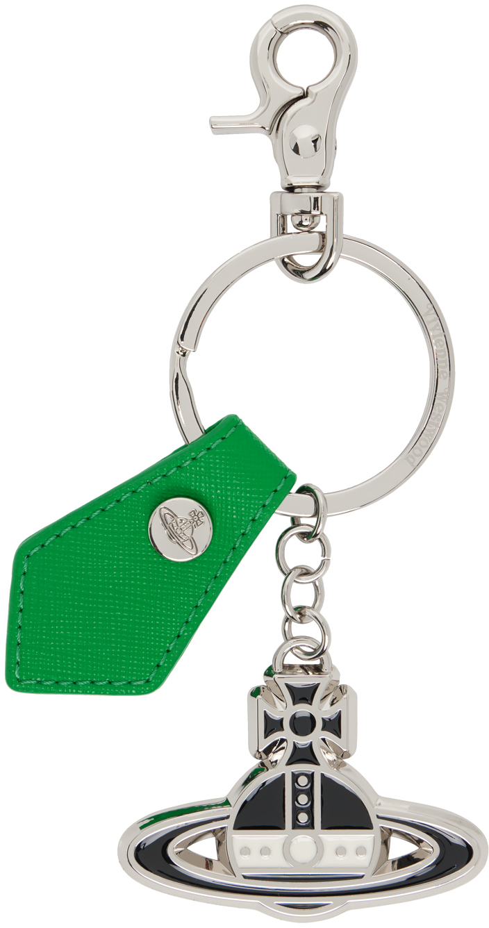 Vivienne Westwood Silver Saffiano Keychain In Bright Green