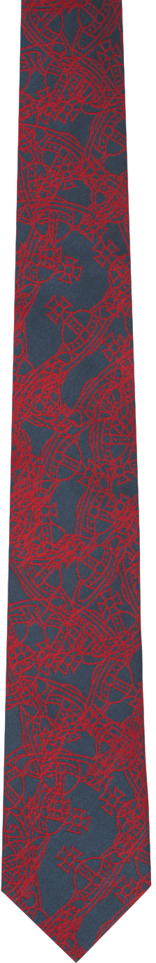 Shop Vivienne Westwood Navy & Red Crazy Orb Outline Tie In Navy Blue