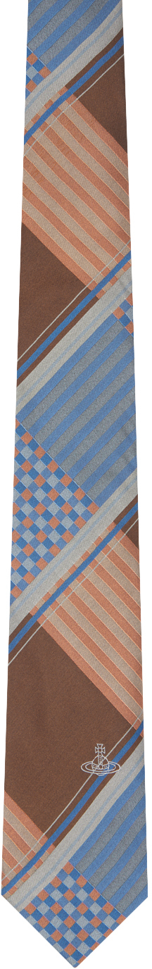 Shop Vivienne Westwood Blue & Brown Combat Tartan Tie In Navy Blue