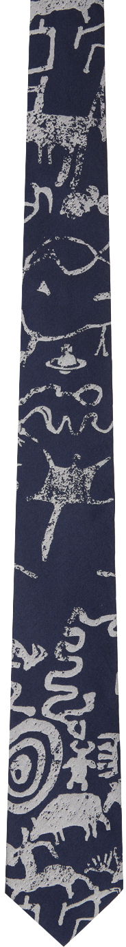 Shop Vivienne Westwood Navy & Gray 'the Cave' Tie In Navy Blue