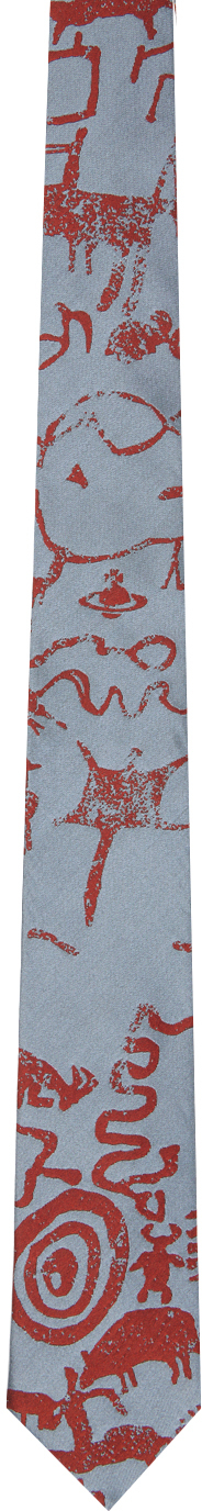 Shop Vivienne Westwood Gray & Burgundy 'the Cave' Tie In Silver