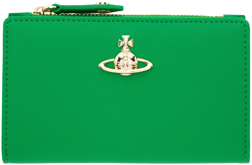 Shop Vivienne Westwood Green Saffiano Slim Flap Card Holder In Bright Green