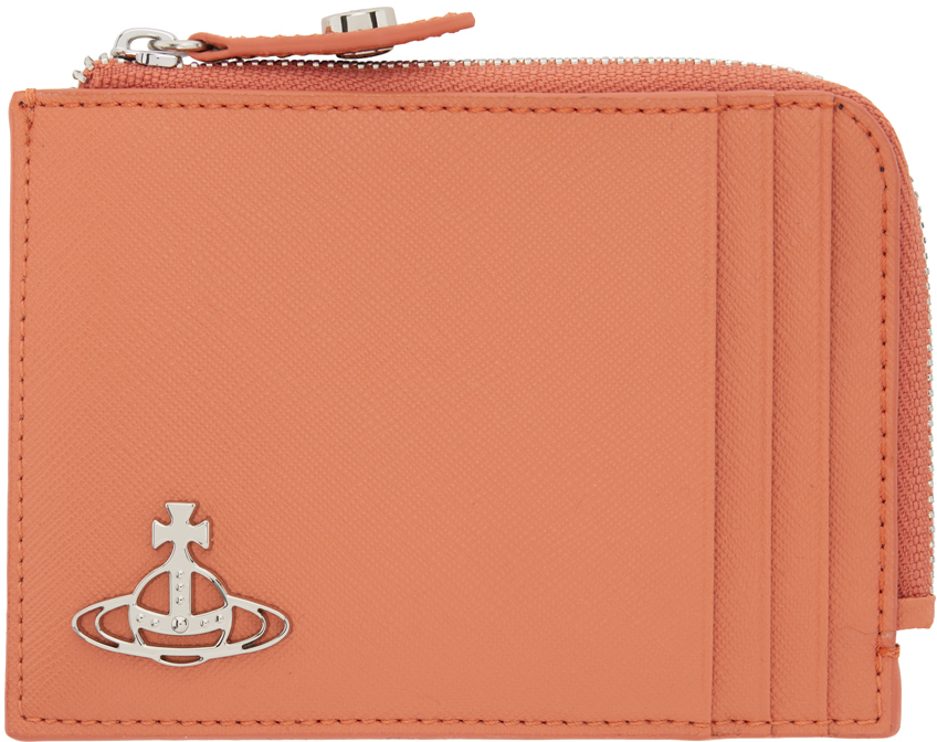 Shop Vivienne Westwood オレンジ サフィアーノ ジップカードケース In Orange