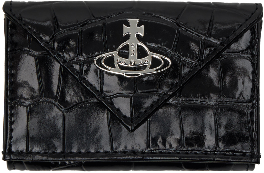Shop Vivienne Westwood Black Crocodile Envelope Billfold Wallet In N401 Black
