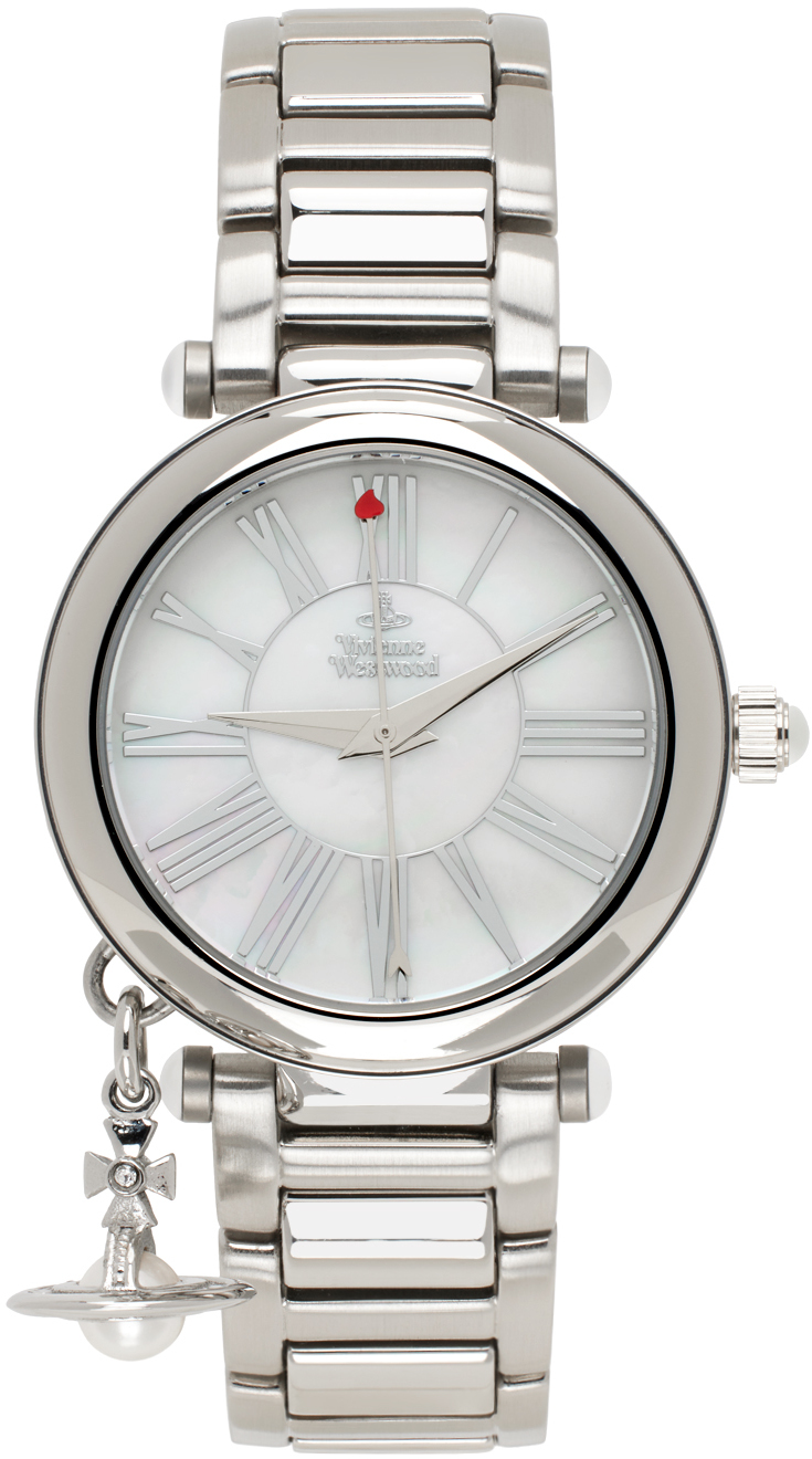 Vivienne Westwood Silver Mother Orb Watch In Silver & White
