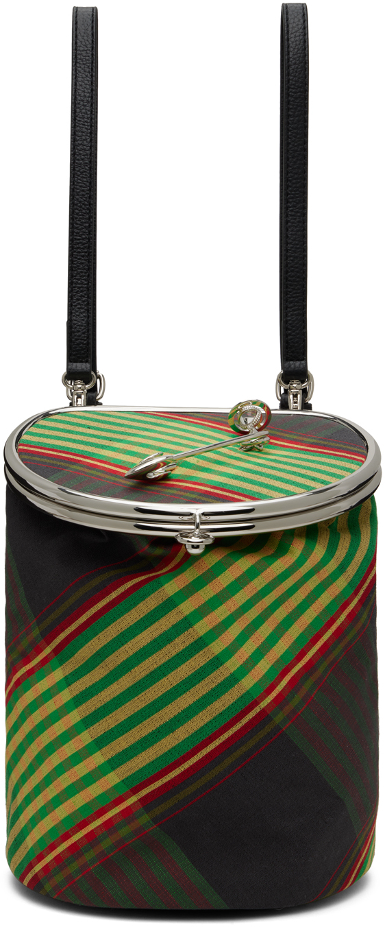 Shop Vivienne Westwood Green Round Frame Backpack In Combat Tartan