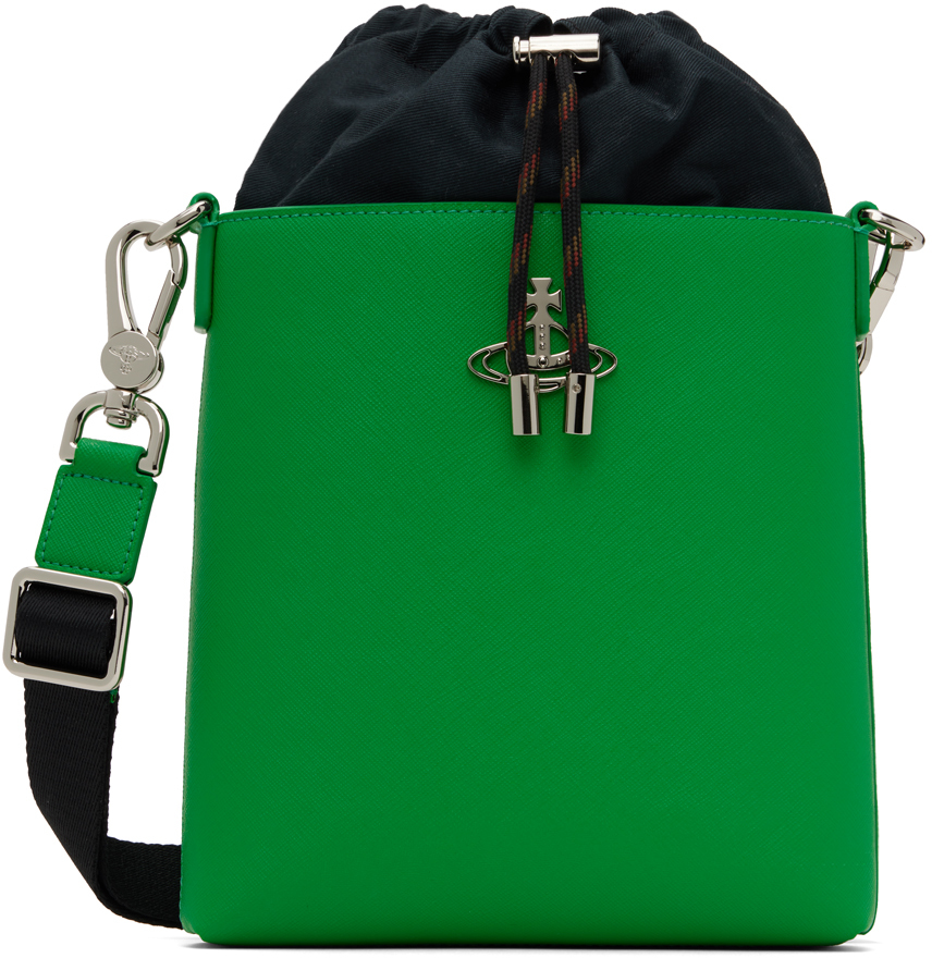 Green Saffiano Drawstring Crossbody Bag