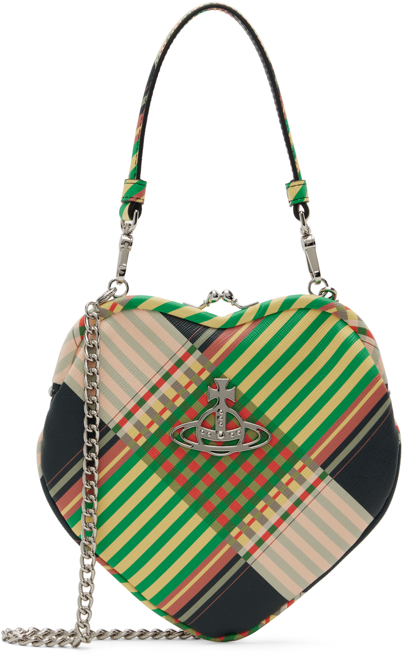 Shop Vivienne Westwood Green Belle Heart Frame Bag In Combat Tartan