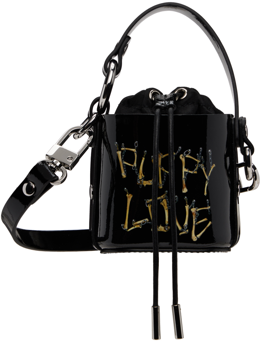 Black Mini Daisy Drawstring Bucket Bag