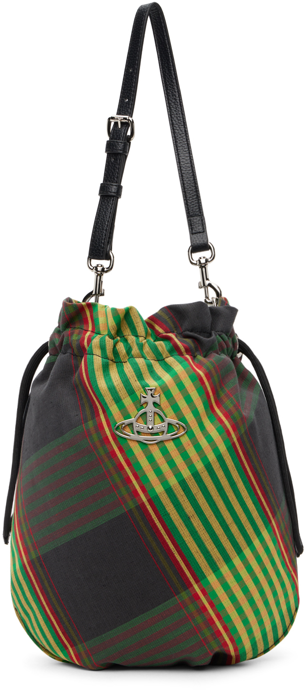 Shop Vivienne Westwood Green Canvas Tar Drawstring Pouch In Combat Tartan