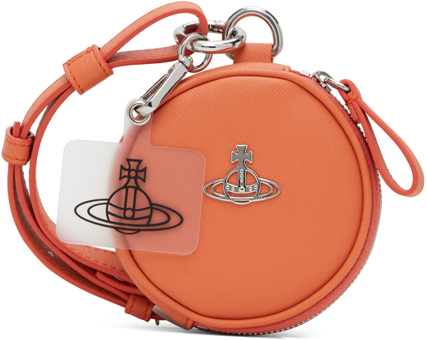Orange Phone Lanyard Faux-Leather Pouch