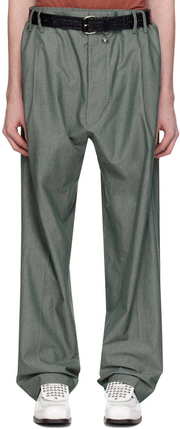 Shop Vivienne Westwood Gray Layered Trousers In Green Melange