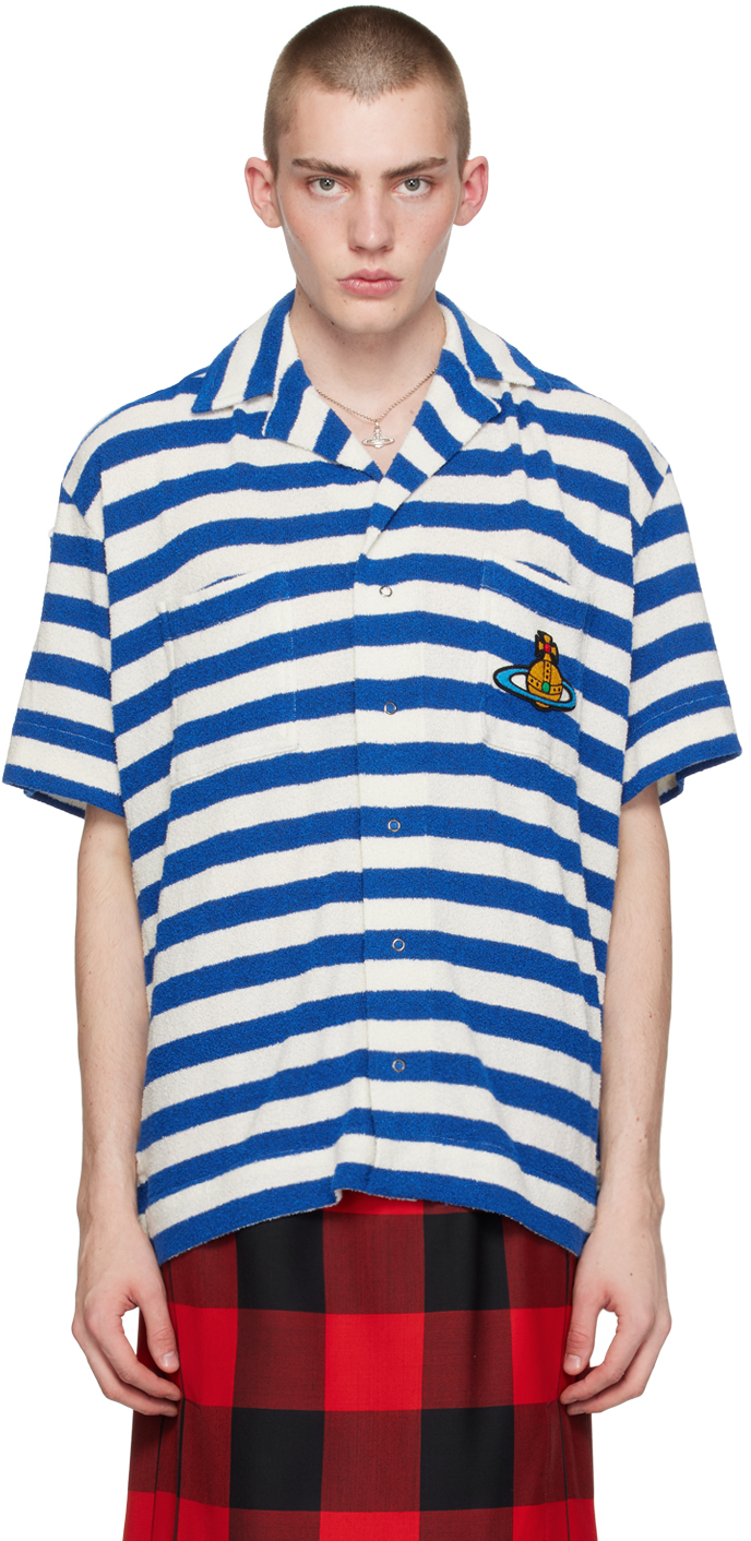 Shop Vivienne Westwood Blue & White Camp Shirt In Ss24-k210