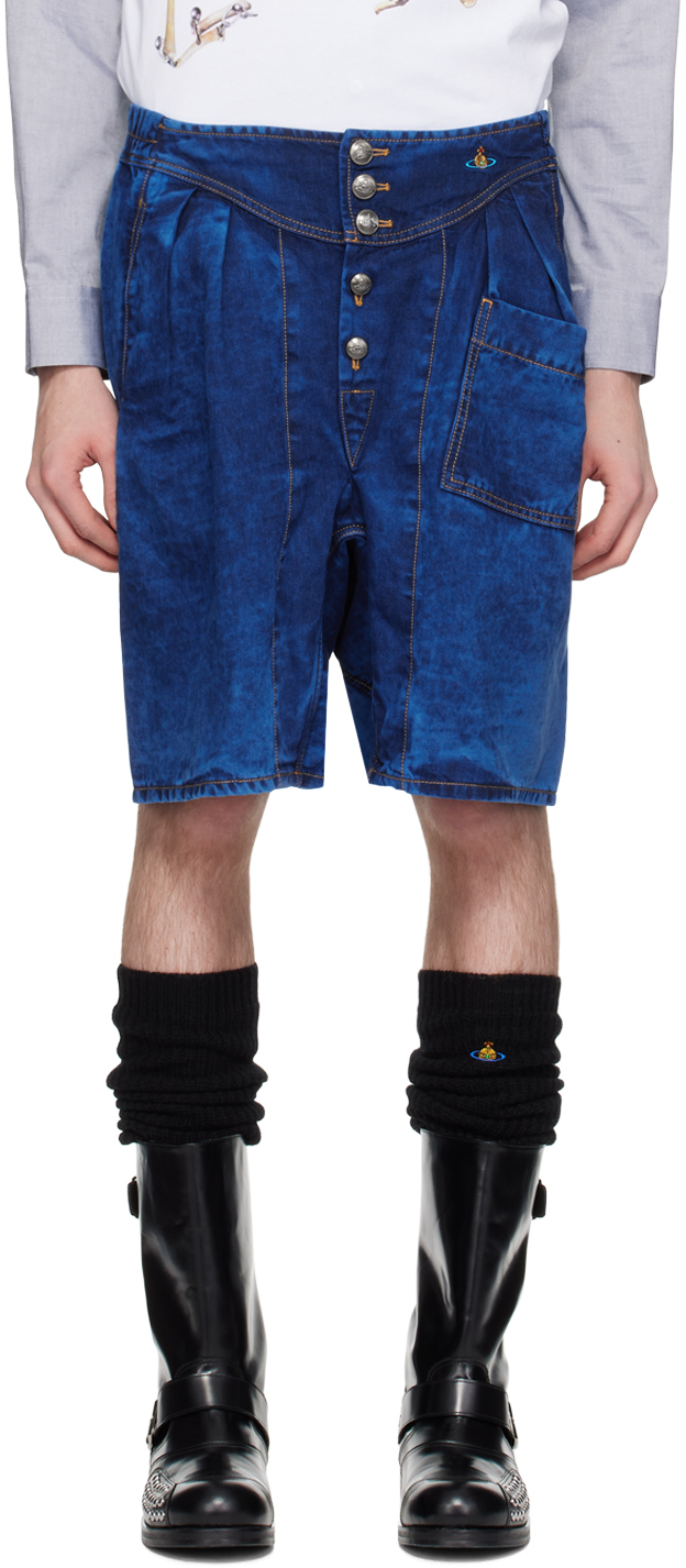 Blue Bleached Shorts