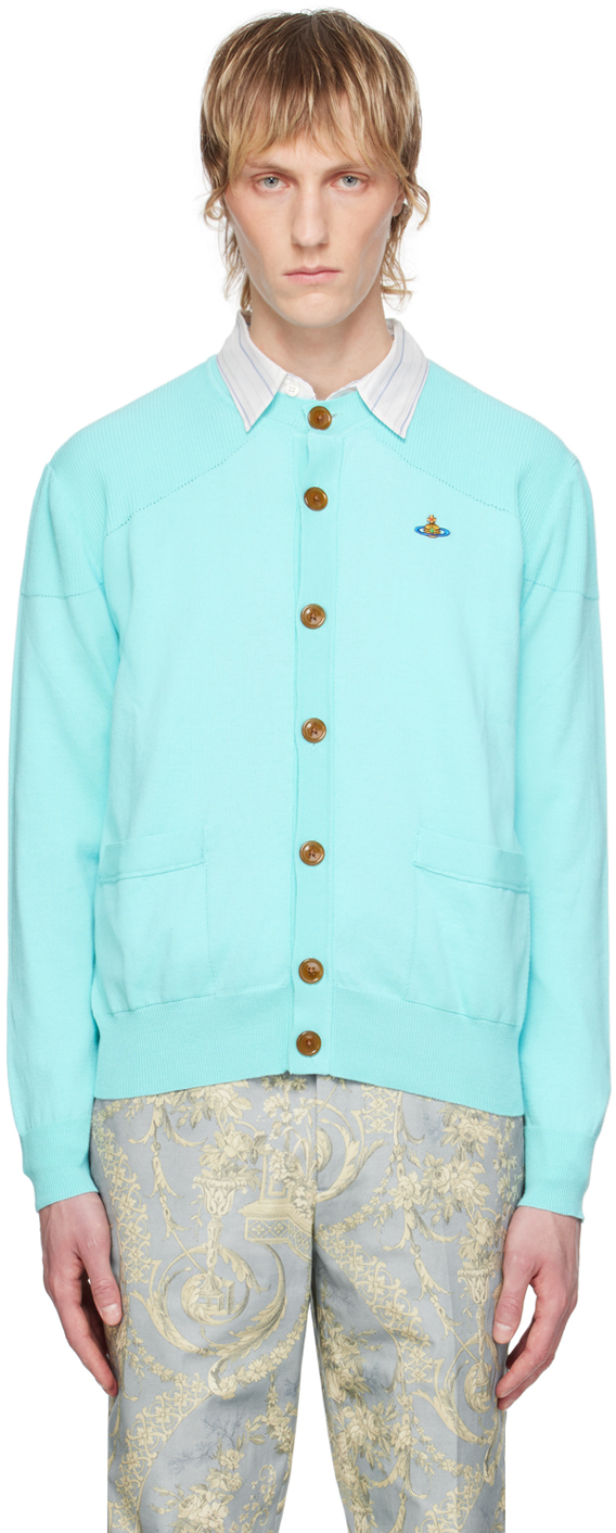 Shop Vivienne Westwood Blue Mark Cardigan In Aqua