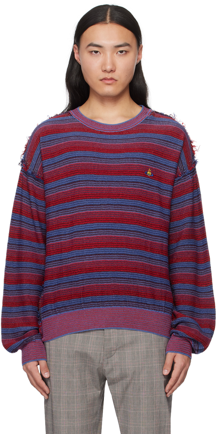 Vivienne Westwood Blue & Red Broken Stitch Sweater In Ss24-o103