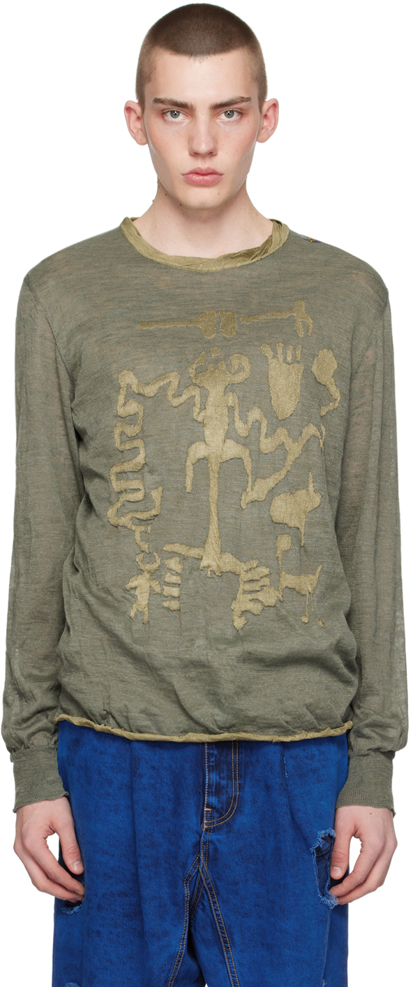 Shop Vivienne Westwood Khaki Caveman Sweater In Sage Green