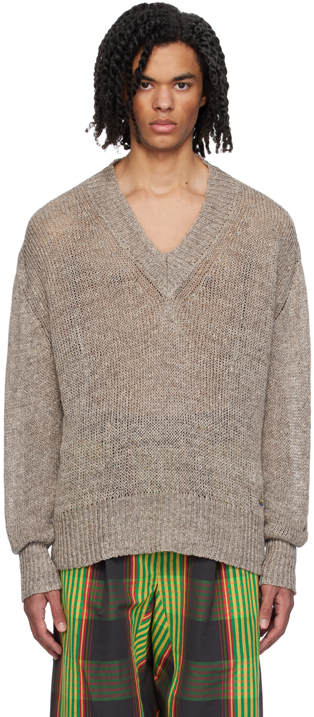 Shop Vivienne Westwood Taupe Alex Sweater In Beige Tweed