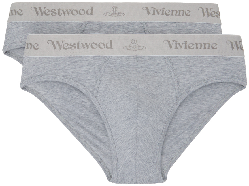 Shop Vivienne Westwood グレー ブリーフ 2枚セット In Grey Melange