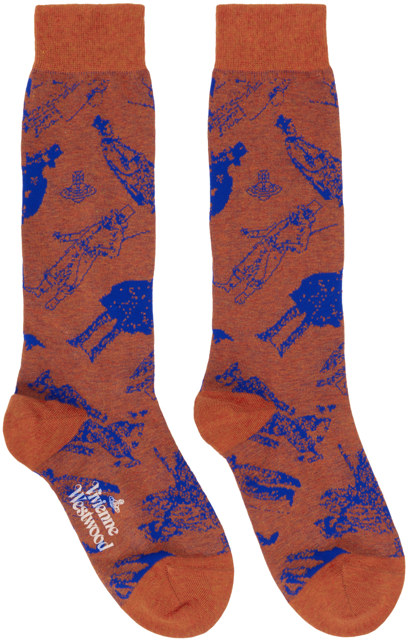 Shop Vivienne Westwood Orange Evolution Of Man Socks In Terracotta