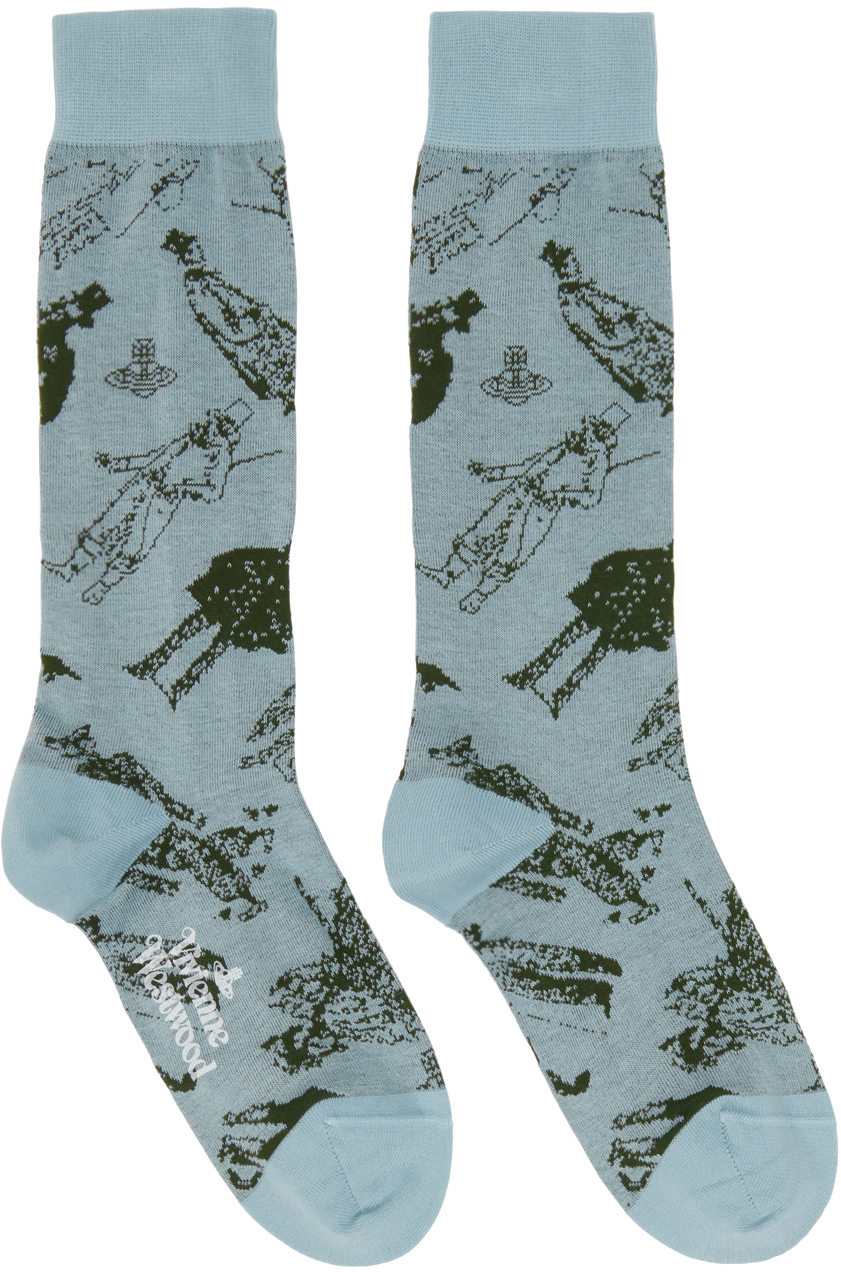 Shop Vivienne Westwood Blue Evolution Of Man Socks In Slate Blue